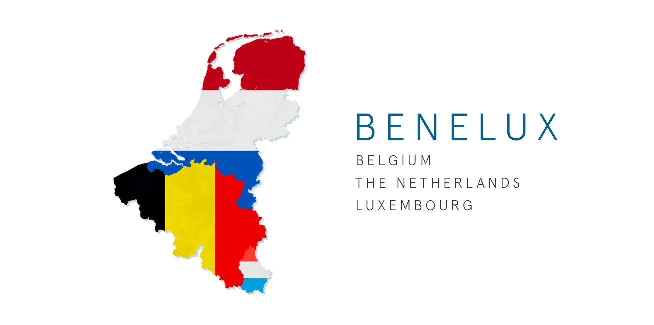 Imagen gráfica del Benelux formado por los países Bélgica, Países Bajos y Luxemburgo
