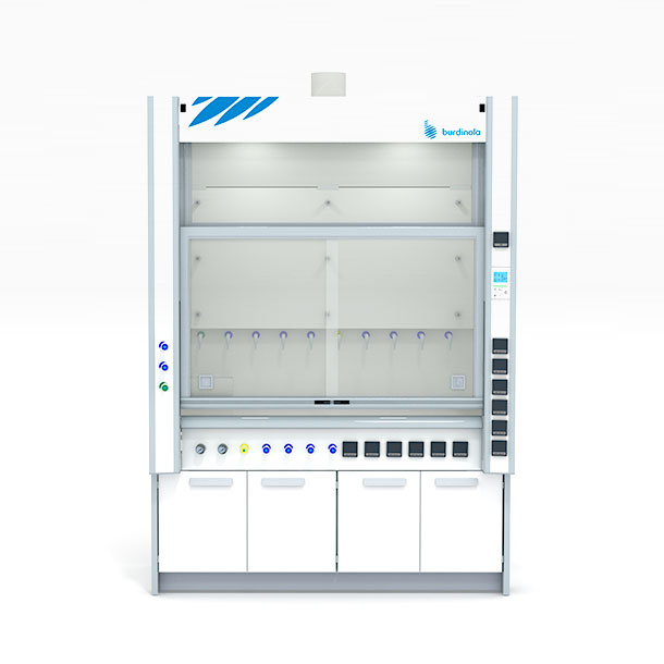 Close-up of Burdinola’s electrical and fluid services for fume cupboards