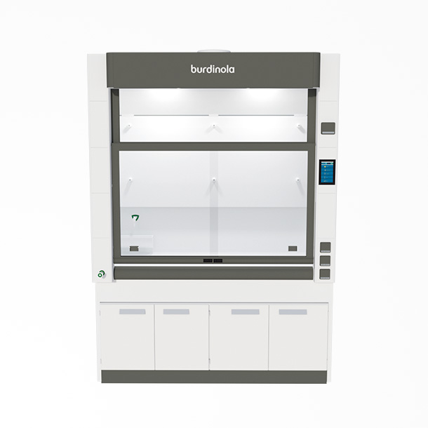 Close-up of a Burdinola Elite fume cupboard