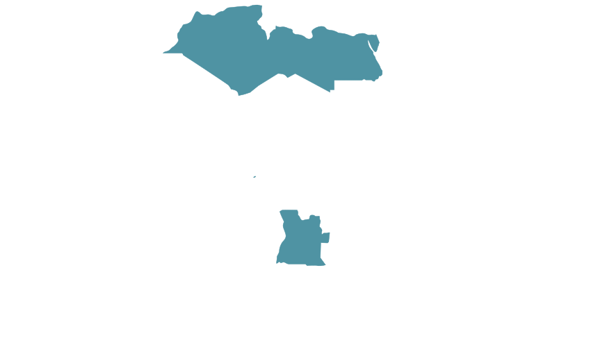 Afrikako mapa, Burdinola dagoen herrialdeak argiekin bereizita