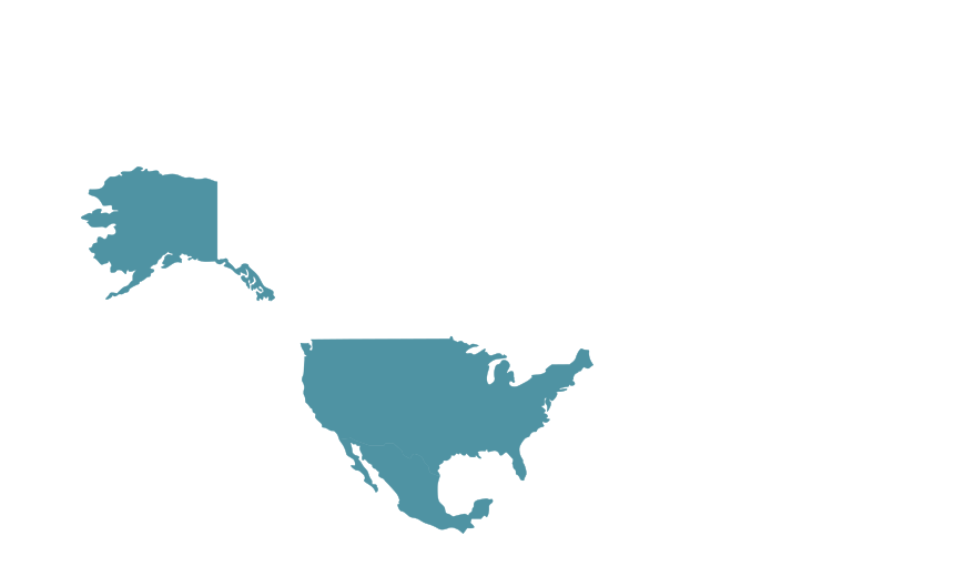 Image de la carte d’Amérique du Nord où sont éclairés les pays dans lesquels Burdinola est implantée