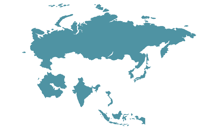 Imagen del mapa de Asia con los países iluminados donde Burdinola está presente